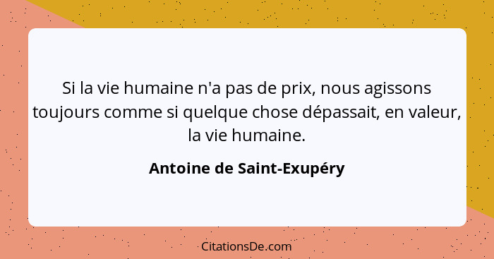 Si la vie humaine n'a pas de prix, nous agissons toujours comme si quelque chose dépassait, en valeur, la vie humaine.... - Antoine de Saint-Exupéry