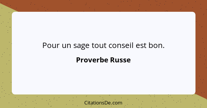 Pour un sage tout conseil est bon.... - Proverbe Russe