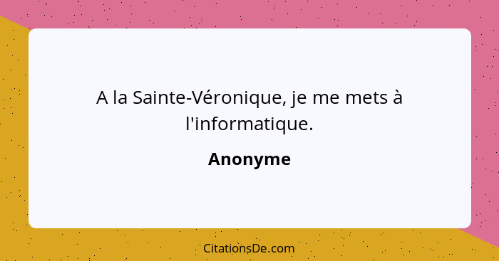 A la Sainte-Véronique, je me mets à l'informatique.... - Anonyme