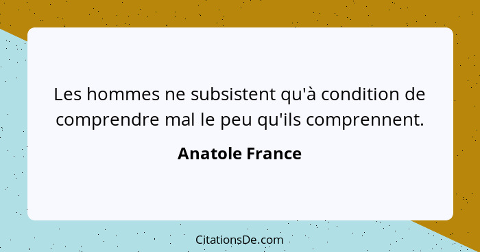 Les hommes ne subsistent qu'à condition de comprendre mal le peu qu'ils comprennent.... - Anatole France