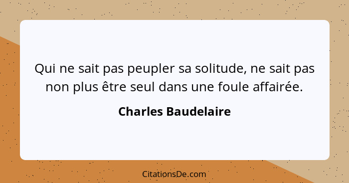 Qui ne sait pas peupler sa solitude, ne sait pas non plus être seul dans une foule affairée.... - Charles Baudelaire