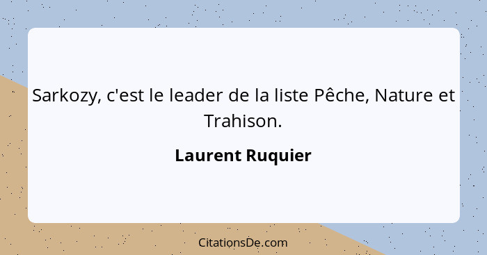 Sarkozy, c'est le leader de la liste Pêche, Nature et Trahison.... - Laurent Ruquier