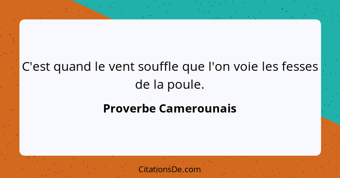 C'est quand le vent souffle que l'on voie les fesses de la poule.... - Proverbe Camerounais