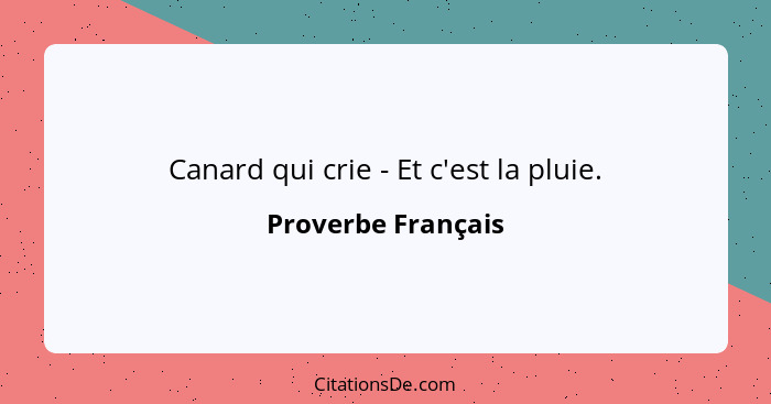 Canard qui crie - Et c'est la pluie.... - Proverbe Français