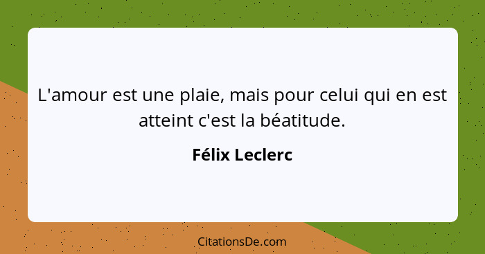 L'amour est une plaie, mais pour celui qui en est atteint c'est la béatitude.... - Félix Leclerc