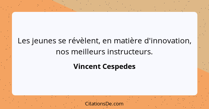 Les jeunes se révèlent, en matière d'innovation, nos meilleurs instructeurs.... - Vincent Cespedes