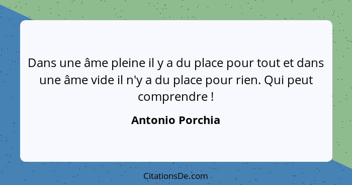 Dans une âme pleine il y a du place pour tout et dans une âme vide il n'y a du place pour rien. Qui peut comprendre !... - Antonio Porchia