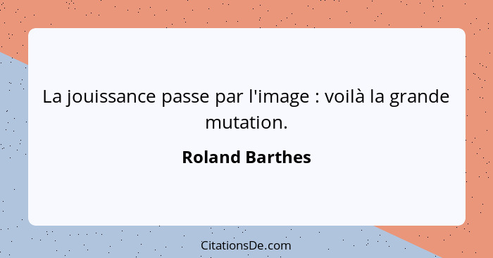 La jouissance passe par l'image : voilà la grande mutation.... - Roland Barthes