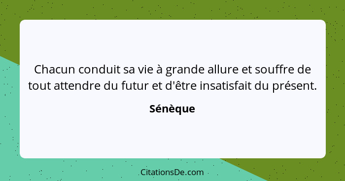 Chacun conduit sa vie à grande allure et souffre de tout attendre du futur et d'être insatisfait du présent.... - Sénèque