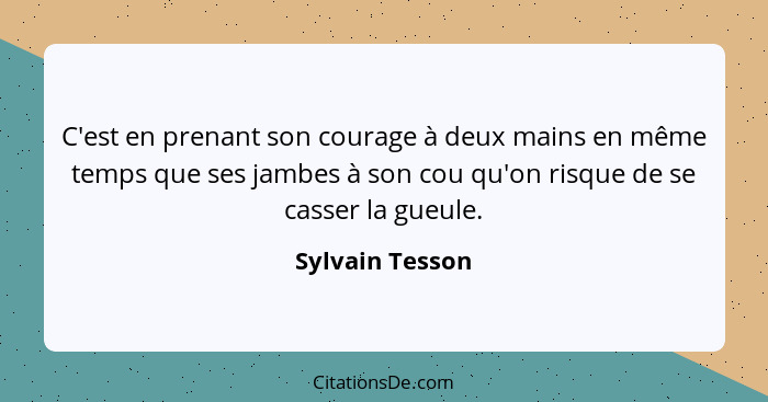 C'est en prenant son courage à deux mains en même temps que ses jambes à son cou qu'on risque de se casser la gueule.... - Sylvain Tesson