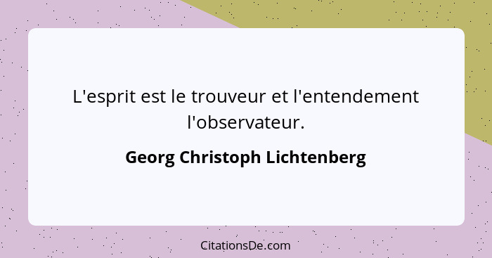 L'esprit est le trouveur et l'entendement l'observateur.... - Georg Christoph Lichtenberg