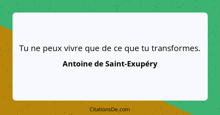 Tu ne peux vivre que de ce que tu transformes.... - Antoine de Saint-Exupéry