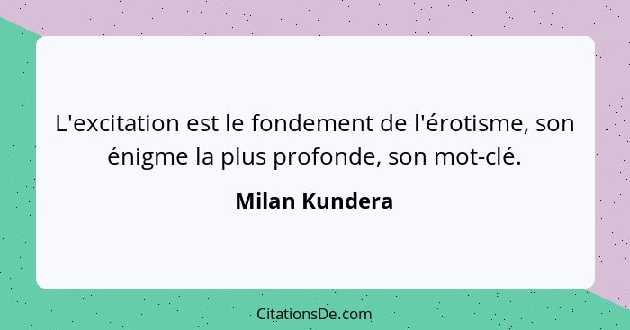 L'excitation est le fondement de l'érotisme, son énigme la plus profonde, son mot-clé.... - Milan Kundera