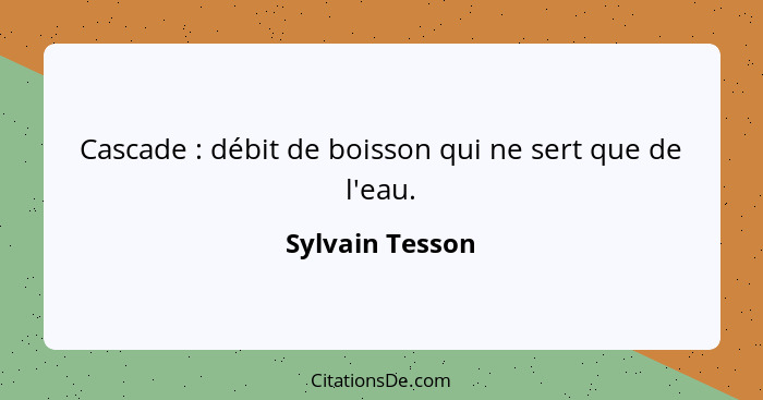 Cascade : débit de boisson qui ne sert que de l'eau.... - Sylvain Tesson