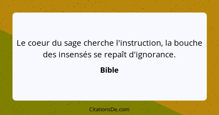 Le coeur du sage cherche l'instruction, la bouche des insensés se repaît d'ignorance.... - Bible