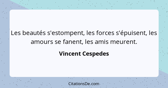 Les beautés s'estompent, les forces s'épuisent, les amours se fanent, les amis meurent.... - Vincent Cespedes