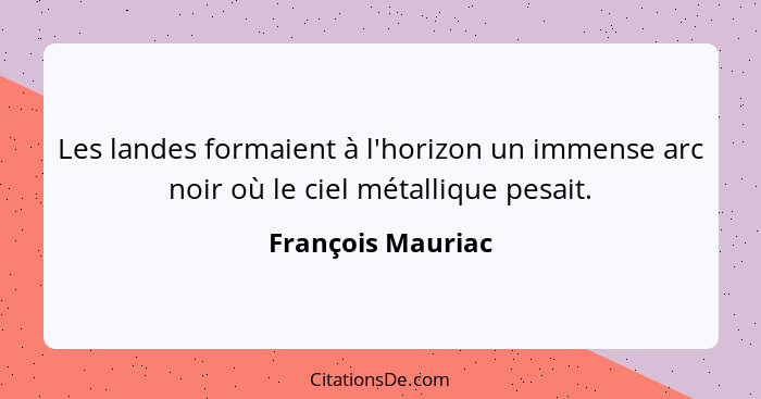 Les landes formaient à l'horizon un immense arc noir où le ciel métallique pesait.... - François Mauriac