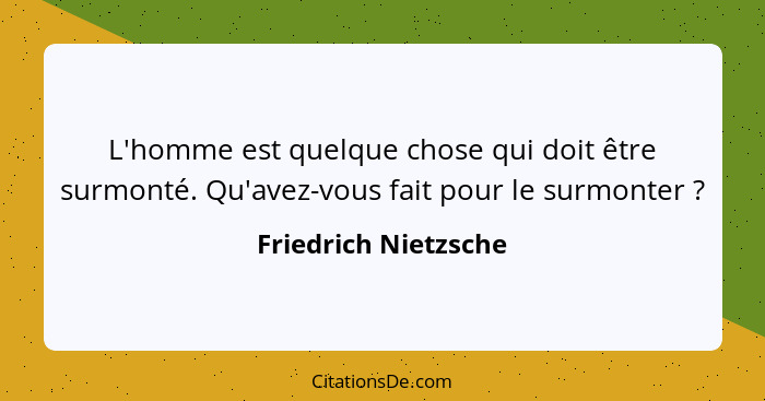 L'homme est quelque chose qui doit être surmonté. Qu'avez-vous fait pour le surmonter ?... - Friedrich Nietzsche