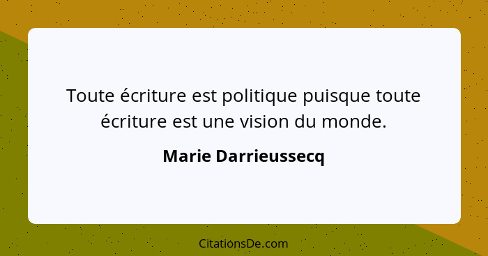 Toute écriture est politique puisque toute écriture est une vision du monde.... - Marie Darrieussecq