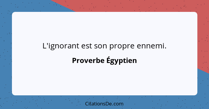 L'ignorant est son propre ennemi.... - Proverbe Égyptien