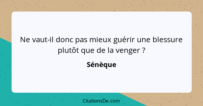 Ne vaut-il donc pas mieux guérir une blessure plutôt que de la venger ?... - Sénèque