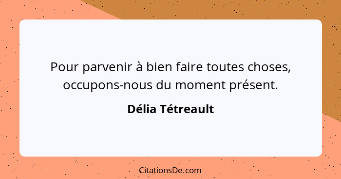 Pour parvenir à bien faire toutes choses, occupons-nous du moment présent.... - Délia Tétreault