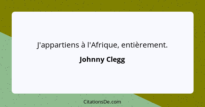 J'appartiens à l'Afrique, entièrement.... - Johnny Clegg