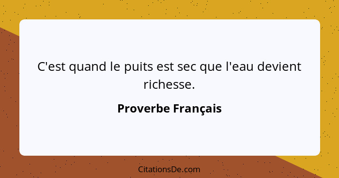 C'est quand le puits est sec que l'eau devient richesse.... - Proverbe Français