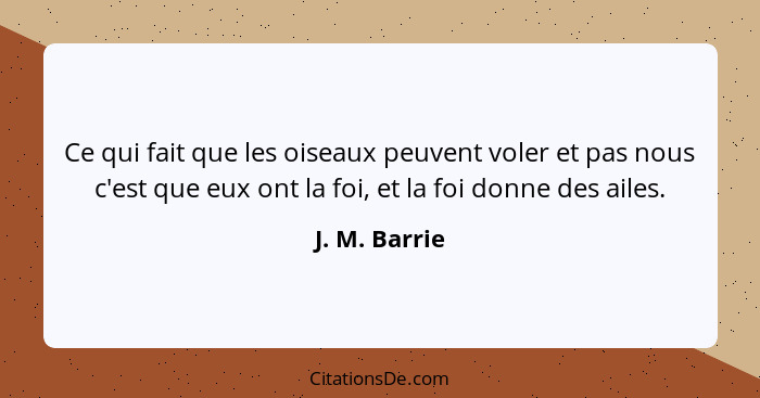 Ce qui fait que les oiseaux peuvent voler et pas nous c'est que eux ont la foi, et la foi donne des ailes.... - J. M. Barrie