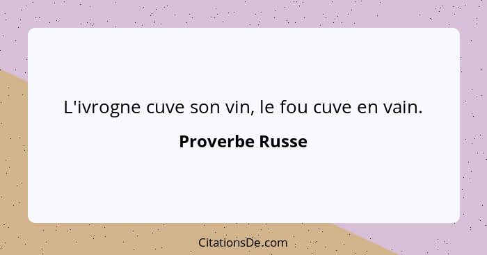 L'ivrogne cuve son vin, le fou cuve en vain.... - Proverbe Russe