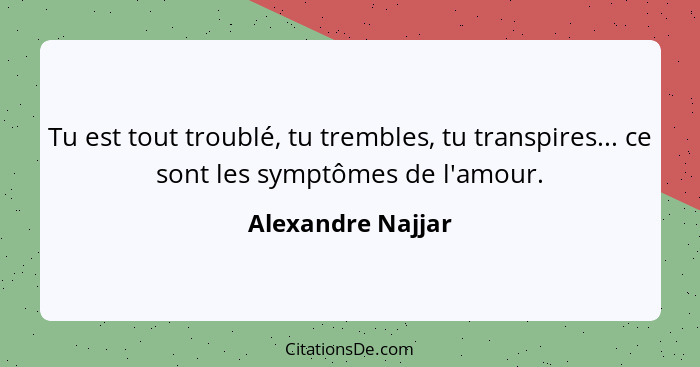 Tu est tout troublé, tu trembles, tu transpires... ce sont les symptômes de l'amour.... - Alexandre Najjar