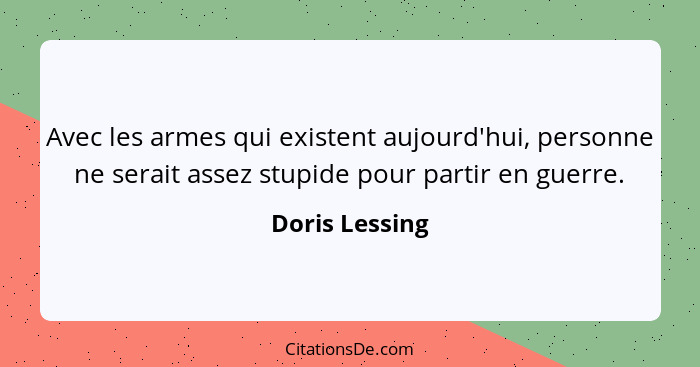 Avec les armes qui existent aujourd'hui, personne ne serait assez stupide pour partir en guerre.... - Doris Lessing