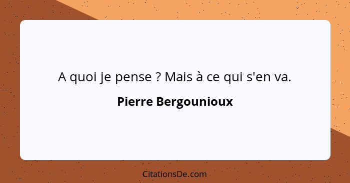 A quoi je pense ? Mais à ce qui s'en va.... - Pierre Bergounioux