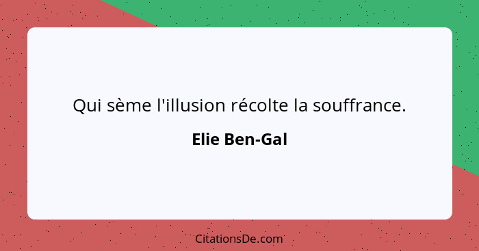 Qui sème l'illusion récolte la souffrance.... - Elie Ben-Gal