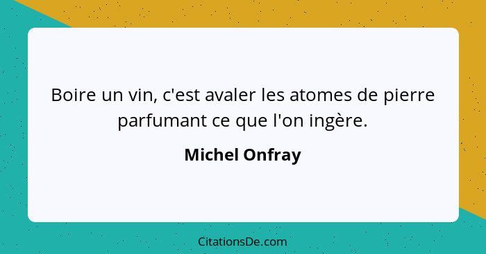 Boire un vin, c'est avaler les atomes de pierre parfumant ce que l'on ingère.... - Michel Onfray